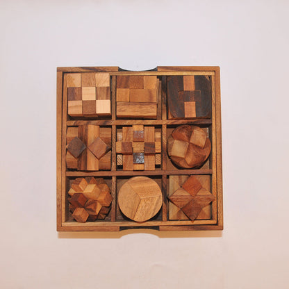 Coffret cadeau 9 jeux casse-tête en bois niveau 3, défi logique ado adulte à partager