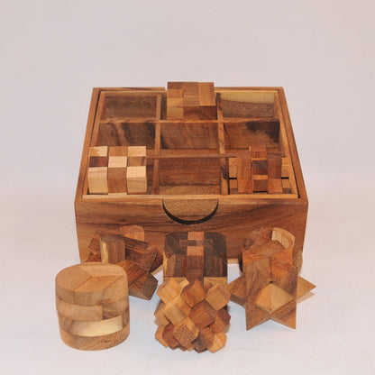 Coffret cadeau 9 jeux casse-tête en bois niveau 3, défi logique ado adulte à partager