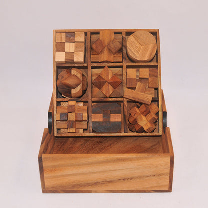 Coffret cadeau 9 jeux casse-tête en bois niveau 3, défi logique ado adulte à partager