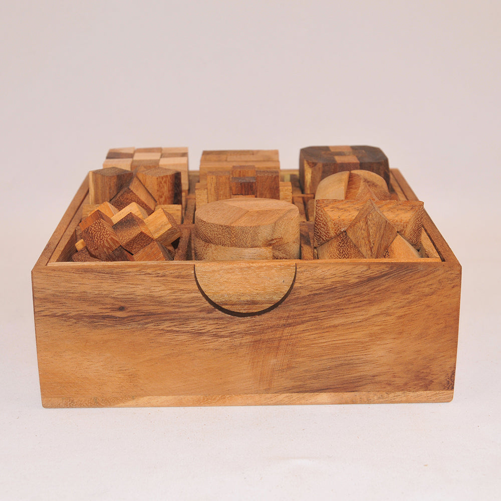 Coffret cadeau 9 jeux casse-tête en bois niveau 3, défi logique ado adulte à partager