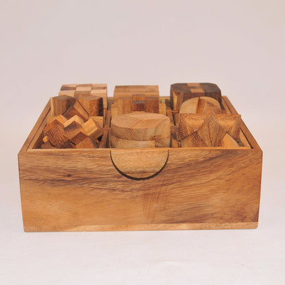 Coffret cadeau 9 jeux casse-tête en bois niveau 3, défi logique ado adulte à partager