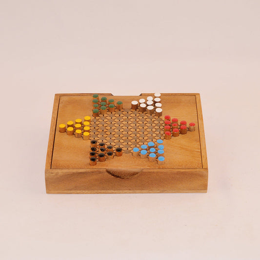 jeu de Dames chinoises en bois format boîte voyage, plateau étoile coloré
