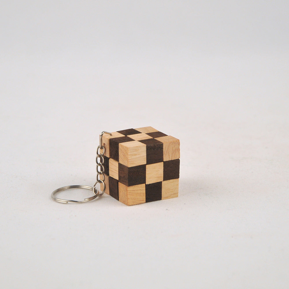 Porte-clé I Cube serpent casse-tête en bois niveau 3, défi logique ado adulte à partager