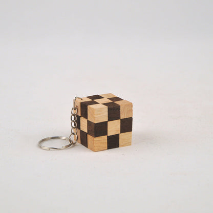 Porte-clé I Cube serpent casse-tête en bois niveau 3, défi logique ado adulte à partager