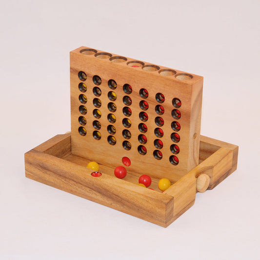 jeu Puissance 4 en bois, grille verticale et pions à aligner en famille